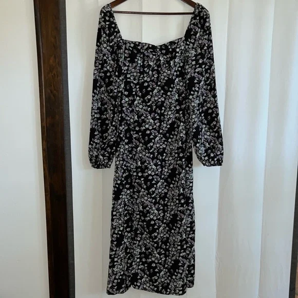 Black Missguided midi dress with purple, blue, green floral print. Size 8 Tall! - Picture 1 of 4